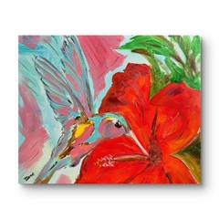 Hummingbird and Hibiscus Painting Original Tropical Bird Floral 11×14 Artwork