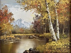 VTG Mid Century Original Textured Oil Painting Autumn Forest Landscape Framed