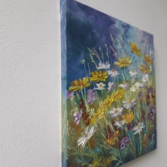 Golden Wildflower Meadow Original Oil Painting Floral Landscape Nature Wall Arts