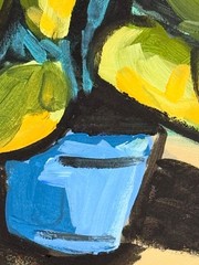 White Floral Still Life Painting Modern Botanical Blue Vase Original Art R Steve