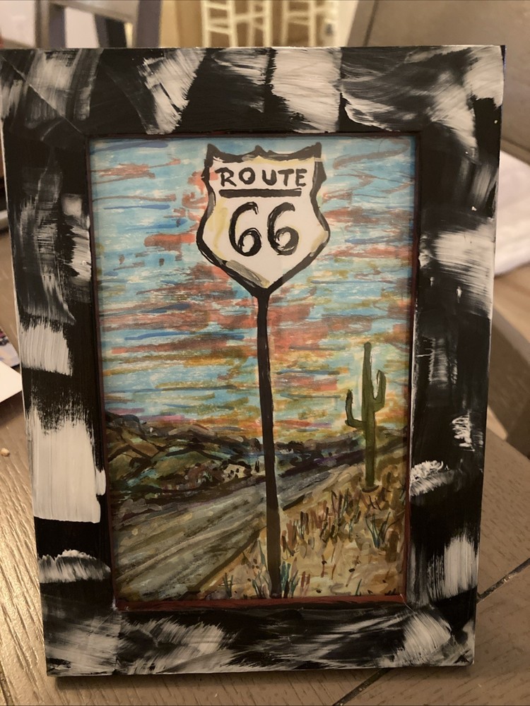Route 66 Abstract Art Expression By Artist RAC In A 4×6 Frame As Pictured