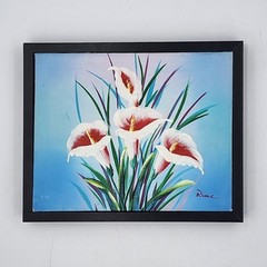 Vintage Signed Original Oil Painting Pink Calla Lily Floral Still Life Rose 80s