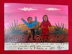 Mexican Folk Art Rafael Rodríguez Cojas Snakes Attack Couple Tin Retablo Ex Voto