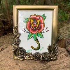 Original Tattoo Flash Art Watercolor Painting Kev G Traditional Rose Old School