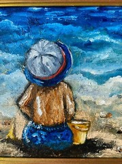 Beach Boy Painting Seascape Original Art Abstract Wall Art Children Artwork Boy
