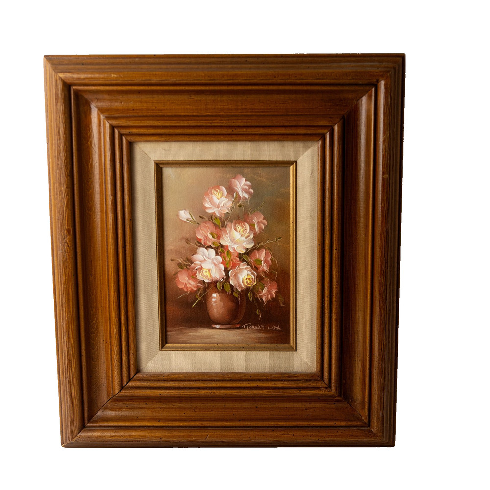 Robert Cox Original Oil Painting Still Life Peach Roses Framed with Provenance