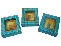 Vintage 60’s Mini framed Floral oil paintings new in box Woolworths ROC (3)