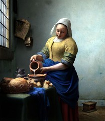 Oil painting Milkmaid for breakfast with milk bread by Jan Vermeer canvas 36″