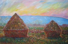 After Monet’s Haystacks Sunset Oil Painting Hand Painted Copy 24 x 36 Inches