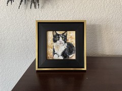 ORIGINAL OIL PAINTING TUXEDO CAT PORTRAIT SIGNED FRAMED 4×4