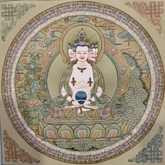 Silk Brocade Mouted Vairocana Mantra MandalaThangka, Vairocana Prayer Mandala