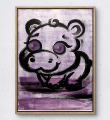 BirkeloART 12×16 Colorful Modern Art Cartoon Hippo Acrylic Painting on Canvas