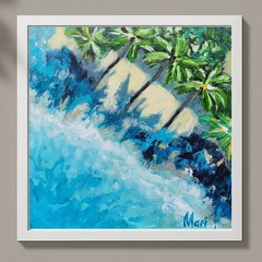 Palm Beach Painting Coastal Seascape Original Art Tropical Shore Waves Acrylic