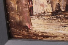 Old World City Village Mediterranean Street Scene Oil Painting On Board Signed