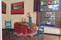 Oil Painting on Canvas American Domestic Genre Homef „Cozy Corner“ Framed