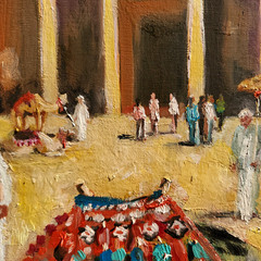 YARY DLUHOS Arabian Desert Landscape Petra Jordan Camels Original Oil Painting