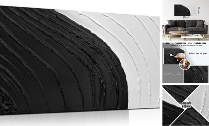 Abstract Textured Black & White Canvas Wall Art – 40″L x 20″W A01 Asbract