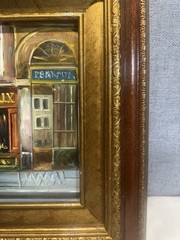 Vintage Mid-Century Paris Street Scene Oil Painting – Ornate Gold Wood Frame