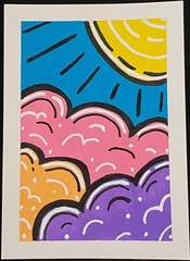 ACEO Original Sunny Sky Clouds Landscape Mini Painting Nature Art OneCraftyLady