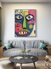 Neo Expressionism Abstract Man Face Original Blue Pink 11×14 on Canvas Panel