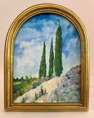 Original Sierra Foothills Watercolor Painting 5×7 Framed Gold Arch Landscape Art