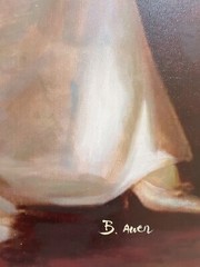 Resting at the Piano – Original oil painting on canvas,  23 3/4x 27 1/4”