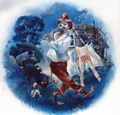 Julian Ritter „Clown With Flute“ Original Oil for a Plate 18″ x 18″ – 9