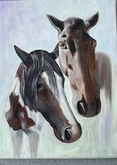 Oil Painting Original Canvas Animals Horses Nature Realistic Farm Impressionism