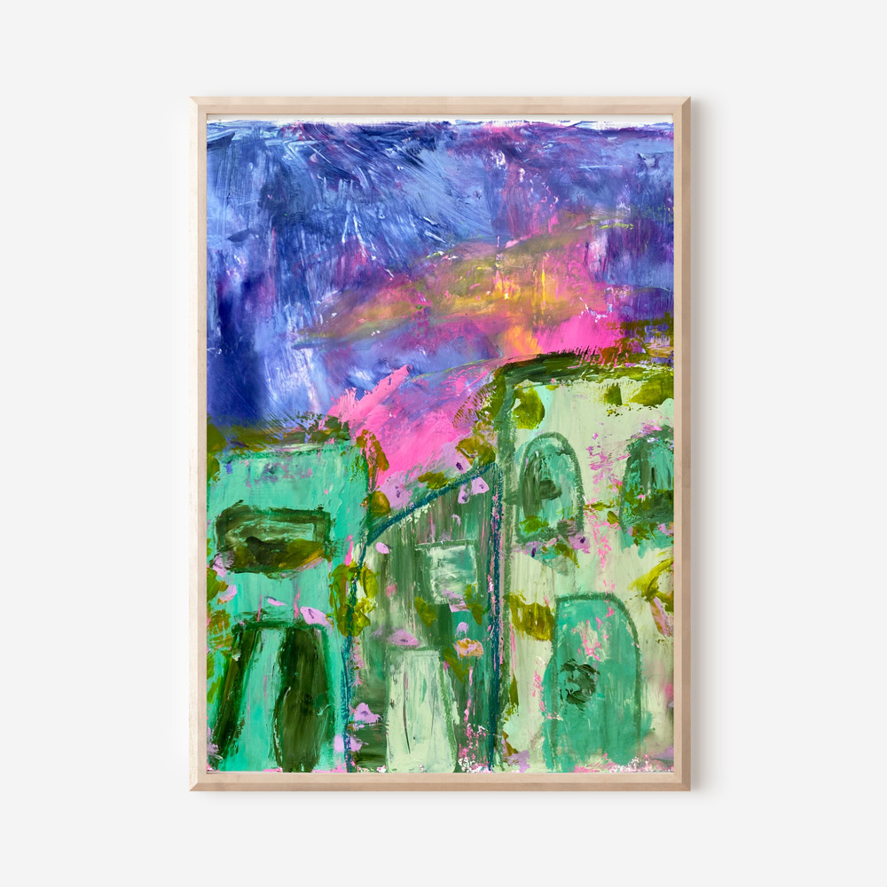 Muse Era Night Village 11×14 Abstract Cityscape Colorful Home Decor Paper Art