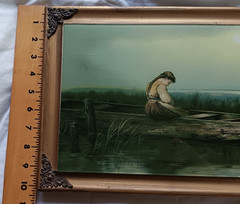 Heinrich Vosberg Oil Painting on Glass Alone and Forsaken Lady Boat Gilt Frame