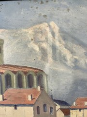 Landscape Oil Painting Of A Village In The Alps Switzerland ? Italy ? Signed