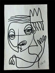 Original Acrylic Art on Fiberboard 4”x6”-Signed with COA-Minimalist Line Drawing