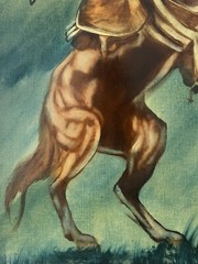🔥 Vintage Old West Cowboy Horse Bronco Portrait Oil Painting – VERDULT, 1960s