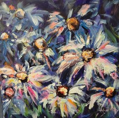 12 X 12 Loose Floral Acrylic Original Painting On Gallery Canvas, Daisies