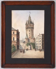 Listed Heinz Heim ( German 1859-1895) Antique watercolor Cityscape with People