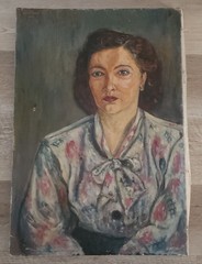 Vtg 1947 Daisy Baig 1916-1966 Canadian Woman Artist Portrait Oil Painting MCM