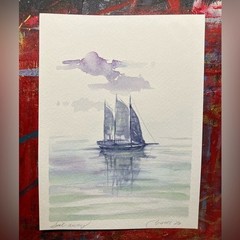 Sailboat Original painting nautical art Watercolor marine Artwork Artettina