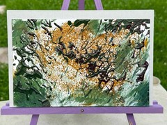 „Nature’s Landfill“ Green and Brown Small Abstract 8.5 x 5.5in Painting