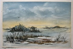 J Broughton Vintage Watercolor Painting Winter Landscape With Snow