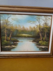 Vintage Oil Painting On Canvas Signed Fazo Imma Framed River Trees 20 1/2″ x 16″