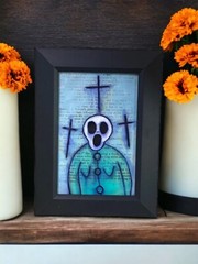 Original Painting Ghost Woman Blue #14 framed Dark art Horror halloween Oddity