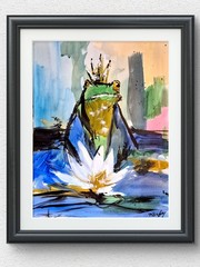 Original Acrylic 11×14 Abstract Animal Painting Signed Whimsical Wall Art P187