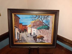 Signed Vintage Original Framed Oil Canvas Painting Morocco ? Moroccan Street