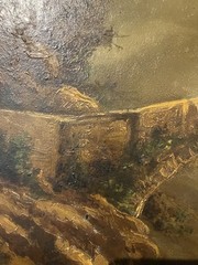 Oil On Panel 19th Century Depicting A Bridge Label On The Back And Signed