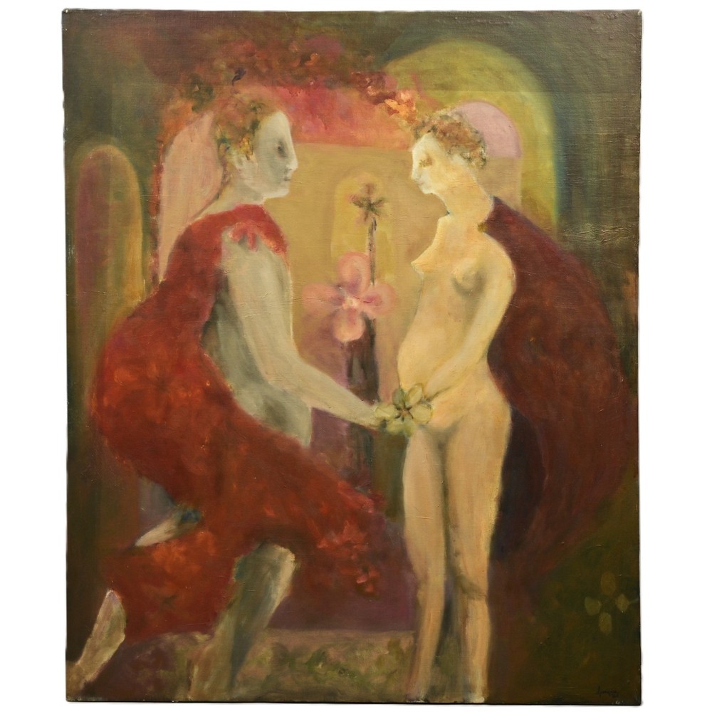 FREDERICK SPRAGUE Original Vintage Signed Figurative Double Portrait Painting