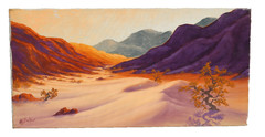 AL BAKER Original oil Desert Scene with Mountains, Plants & Sand Dunes Unframed