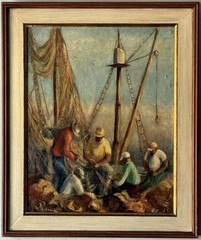 HELEN RITCHIE HEGNAUER ANTIQUE LANDSCAPE OIL PAINTING VINTAGE WPA MEN 1930s