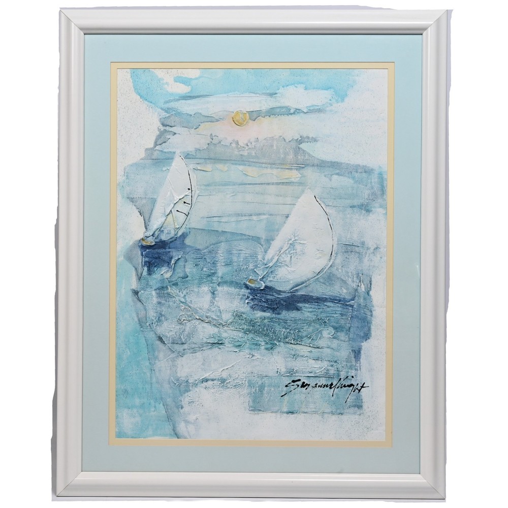 SUZANNE KNIGHT Original Vintage Signed Sail Boat Seascape Illustration Painting