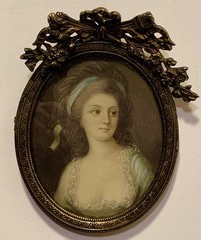 c1880 Antique Miniature Portrait 18thc Maiden Lady Hand Painted Fine Work