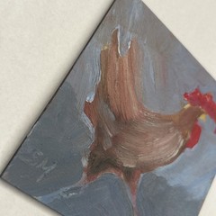 Original 4×4 Acrylic Painting on Wood Panel – Handmade – Rooster